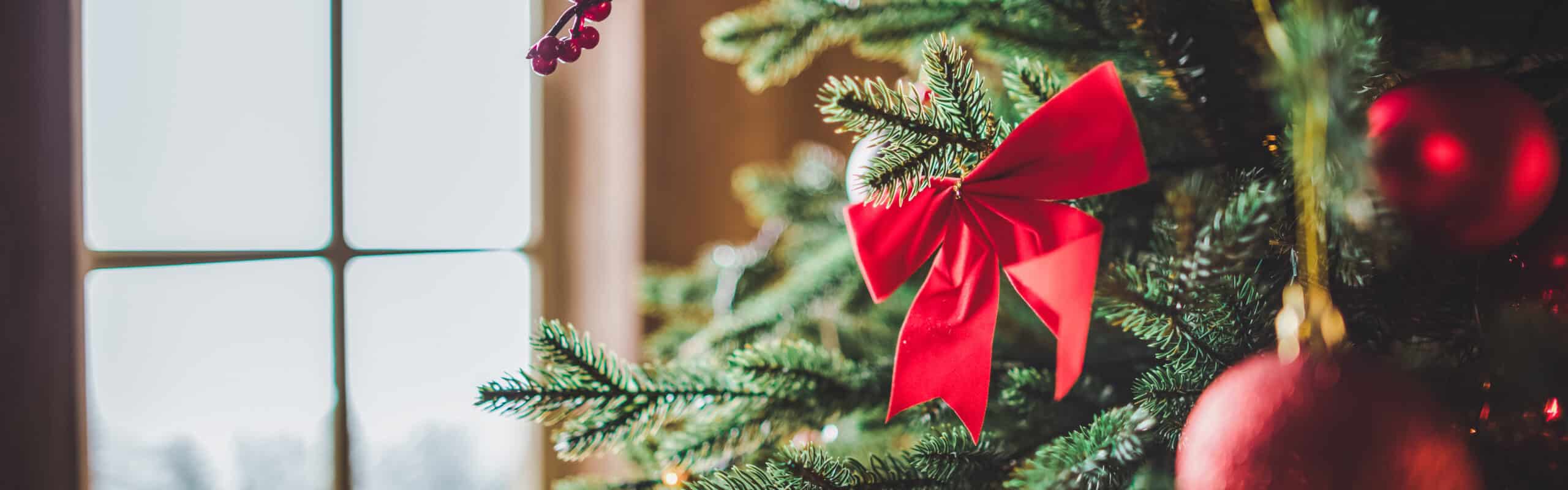 A photo of a Christmas tree with decorations