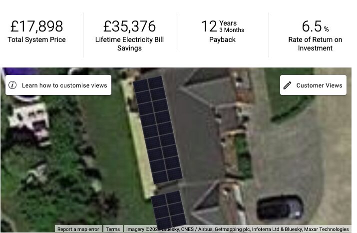 Screenshot from open solar showing large donestic solar installation example and cost