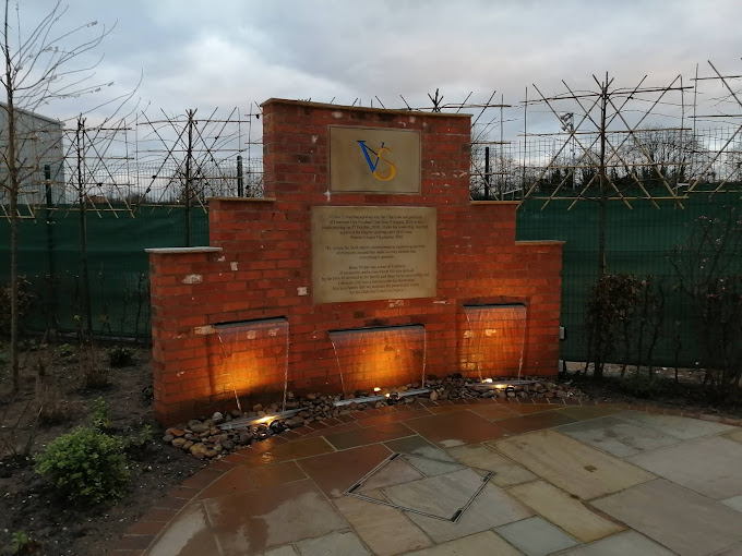 Lit up memorial garden at LCFC