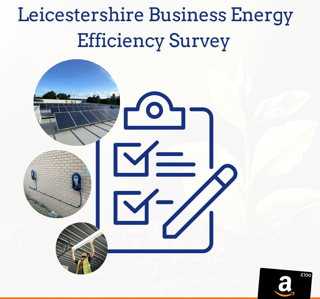 Survey description and visual for Leicestershire businesses. Includes solar panel and led lighting install image.